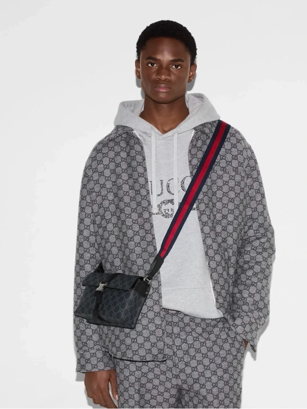 GUCCI Black GG Canvas Mini Messenger Bag